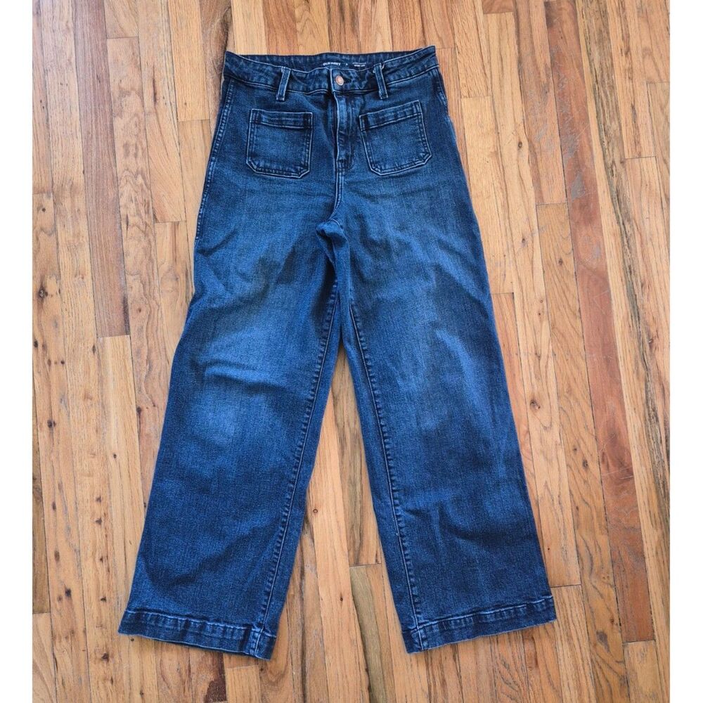 Old Navy Extra High-Waisted Straight Leg Patch Pocket Jeans Blue Denim 6 - Picture 2 of 13